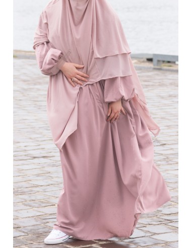 Abaya med ballongermer Umm Hafsa - Powder Pink-Abaya manches ballon-Maktaba-Ahloulhadith