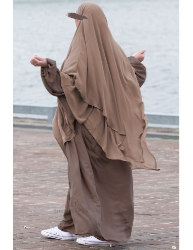 Abaya de mangas globo Umm Hafsa – Marrón ceniza-Abaya con mangas globo-Maktaba-Ahloulhadith