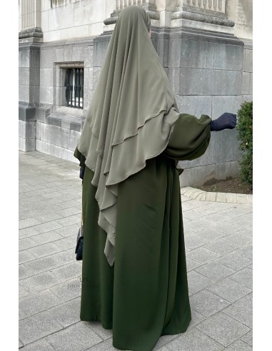Khimar with 2 chiffon layers Umm Hafsa – Olive khaki-Khimar 2 muslin veils-Maktaba-Ahloulhadith