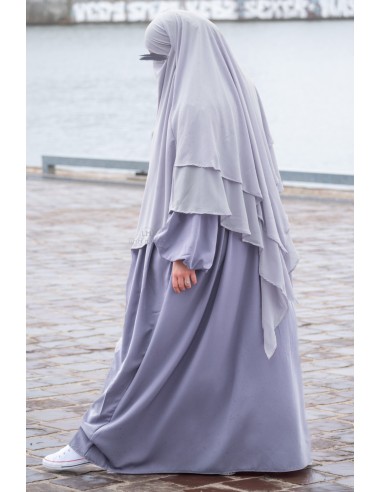 Khimar met 2 lagen chiffon Umm Hafsa – Blauwgrijs-Khimar 2 mousseline sluiers-Maktaba-Ahloulhadith
