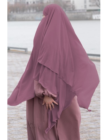Khimar com 2 camadas de chiffon Umm Hafsa – Malva envelhecido-Khimar 2 véus de musselina-Maktaba-Ahloulhadith