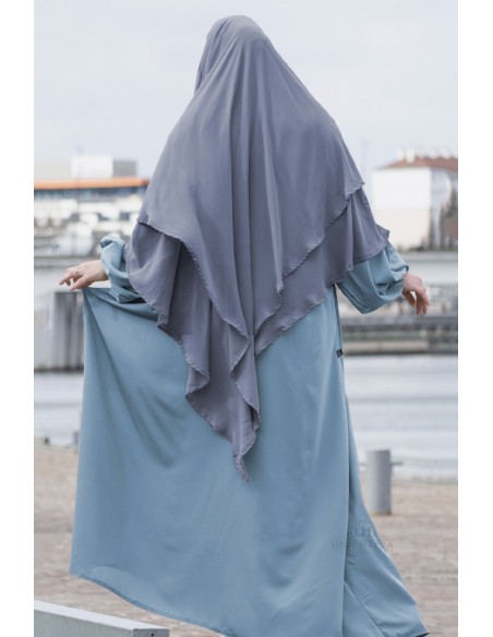 Abaya com mangas balão Umm Hafsa – Azul fumado