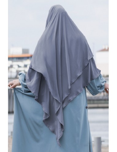 Khimar met 2 lagen chiffon Umm Hafsa - Koel grijs-Khimar 2 mousseline sluiers-Maktaba-Ahloulhadith