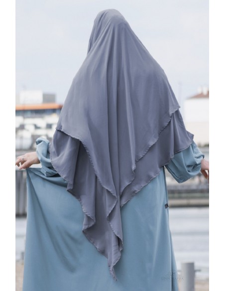 Khimar 2 velos muselina Umm Hafsa - Gris Fresco
