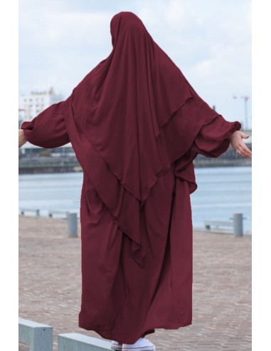 Khimar with 2 chiffon layers Umm Hafsa – Bordeaux-Khimar 2 muslin veils-Maktaba-Ahloulhadith