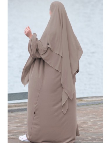 Abaya com mangas bufantes Umm Hafsa - Taupe-Abaya com mangas em balão-Maktaba-Ahloulhadith