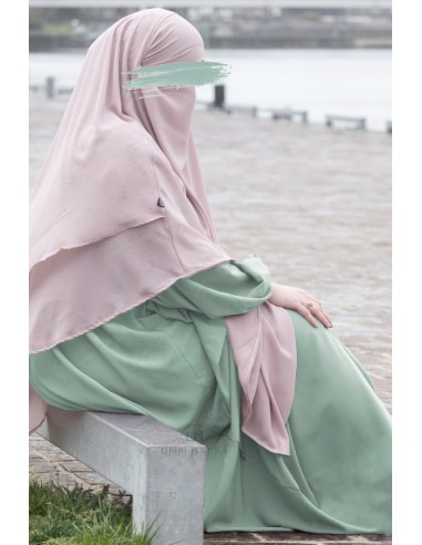 Abaya manches ballon Umm Hafsa - Vert d'eau-Abaya manches ballon-Maktaba-Ahloulhadith