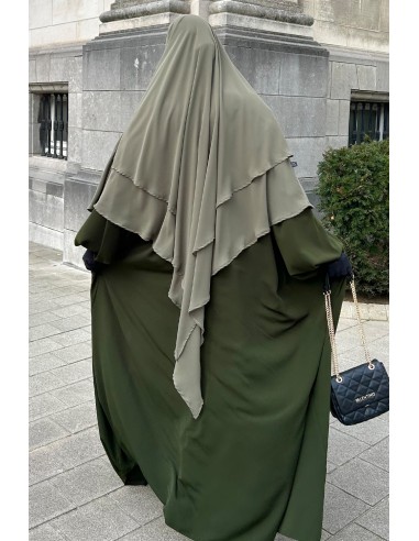 Khimar 2 voiles mousseline Umm Hafsa - Kaki olive-Khimar 2 voiles mousseline-Maktaba-Ahloulhadith