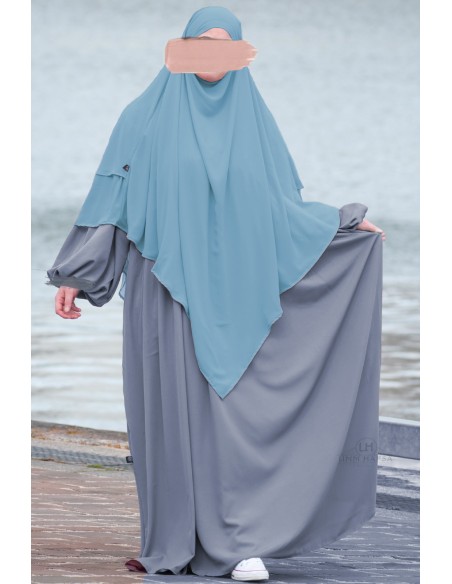 Khimar con 2 strati di chiffon Umm Hafsa – Blu fumé