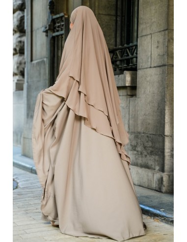 Khimar com 2 camadas de chiffon Umm Hafsa - Taupe-Khimar 2 véus de musselina-Maktaba-Ahloulhadith