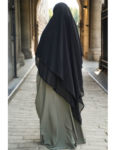2-layer chiffon khimar Umm Hafsa – Black-Khimar 2 muslin veils-Maktaba-Ahloulhadith
