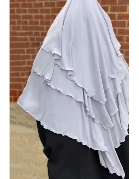 Khimar 3 slöjor Umm Hafsa - Blågrå