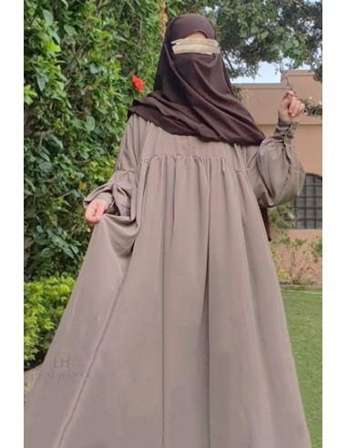 Abaya a clips Hafsa - Taupe-Abaya Hafsa a clips-Maktaba-Ahloulhadith