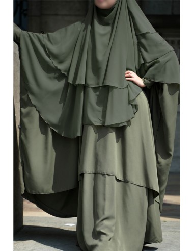 Abaya 2 stk med klips Umm Hafsa - Olivengrå-Abaya 2 stk med klips-Maktaba-Ahloulhadith