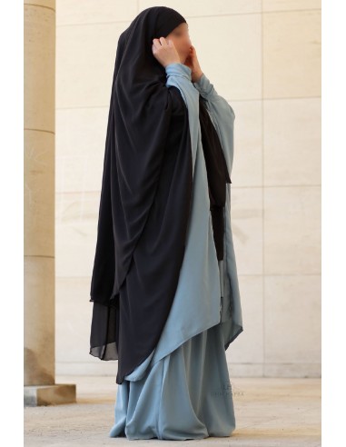 Abaya 2 pezzi con clip Umm Hafsa - Blu fumo-Abaya 2 pezzi con clip-Maktaba-Ahloulhadith