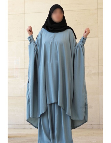 Abaya 2 pièces à clips Umm Hafsa - Bleu fumée