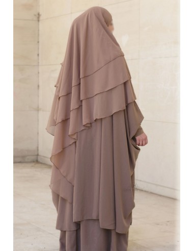 Abaya 2 pièces à clips Umm Hafsa - Café au lait-Abaya 2 pièces à clips-Maktaba-Ahloulhadith