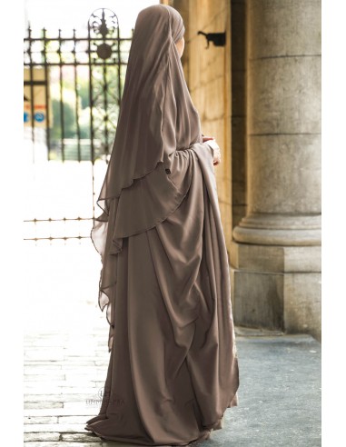 Khimar with 2 chiffon layers Umm Hafsa – Coffee with milk-Khimar 2 muslin veils-Maktaba-Ahloulhadith