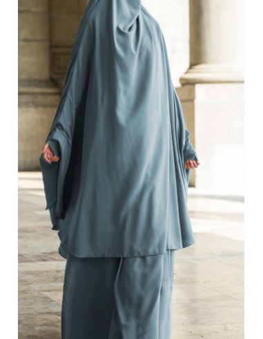 Jilbab de dos capas Amira de Umm Hafsa - Azul humo-Jilbab Amira-Maktaba-Ahloulhadith