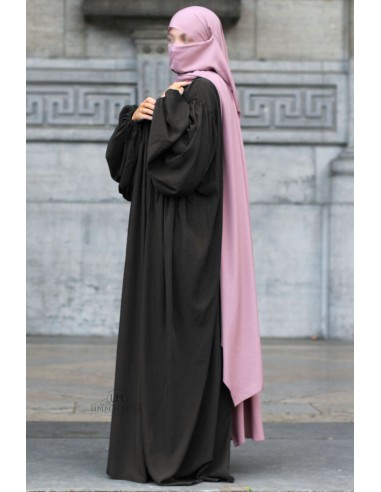 Abaya med ballongermer Umm Hafsa – Grå-Abaya manches ballon-Maktaba-Ahloulhadith