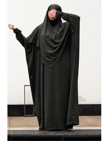 3-delad bad-abaya från Umm Hafsa – Svart-Simabaya-Maktaba-Ahloulhadith