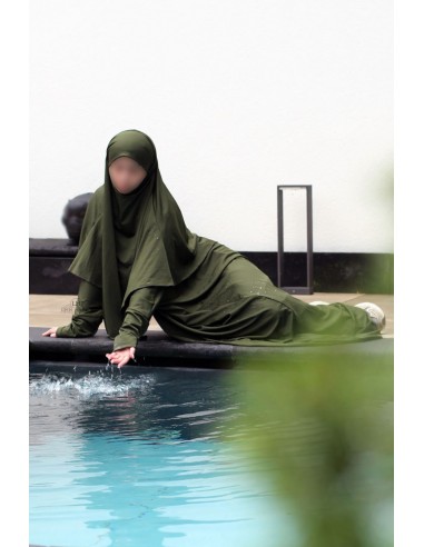 3-piece swim abaya by Umm Hafsa – Khaki-Swimming Abaya-Maktaba-Ahloulhadith