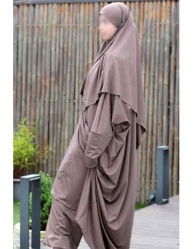 3-teiliges Bade-Abaya von Umm Hafsa – Aschbraun-Schwimm-Abaya-Maktaba-Ahloulhadith