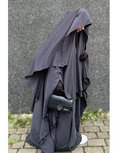 Khimar Malika con visiera di Umm Hafsa – Grigio-Khimar Malika-Maktaba-Ahloulhadith
