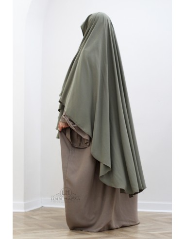 Malika Khimar Cap by Umm Hafsa – Olive Grey-Khimar Malika-Maktaba-Ahloulhadith