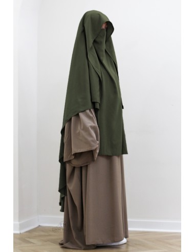 Khimar Malika with cap by Umm Hafsa – Khaki-Khimar Malika-Maktaba-Ahloulhadith