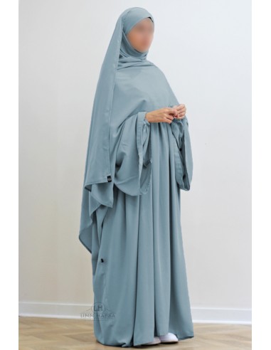 Abaya Malika da Umm Hafsa – Azul esfumaçado-Abaya Malika-Maktaba-Ahloulhadith