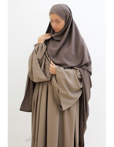 Abaya Malika di Umm Hafsa – Taupe-Abaya Malika-Maktaba-Ahloulhadith