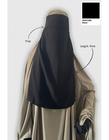 Niqab gorro 1 velo 60cm - Negro-Umm Hafsa Collection®-Maktaba-Ahloulhadith