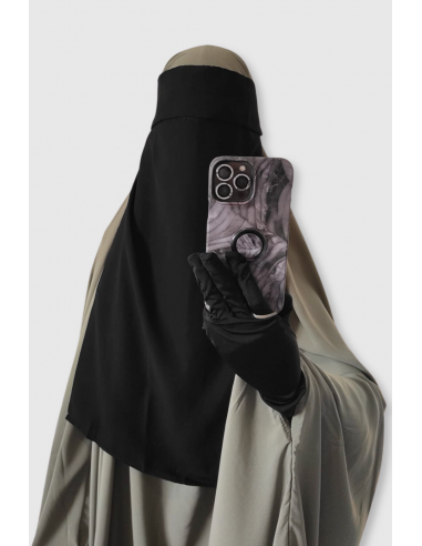 Niqab gorro 1 velo 60cm - Negro-Umm Hafsa Collection®-Maktaba-Ahloulhadith