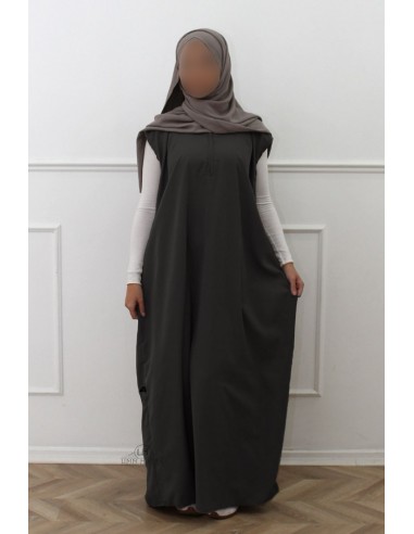 Abaya interior sem mangas da Umm Hafsa – Preto-Abaya sem-Maktaba-Ahloulhadith