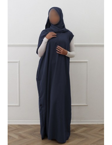 Abaya interior sem mangas da Umm Hafsa – Azul-Abaya sem-Maktaba-Ahloulhadith