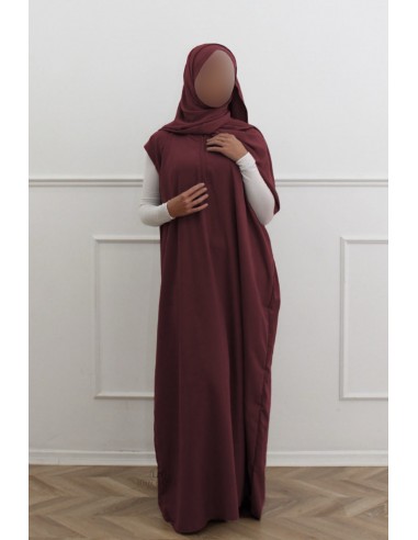 Abaya interior sem mangas da Umm Hafsa – Bordeaux-Abaya sem-Maktaba-Ahloulhadith