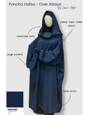 Över Abaya – Hafsa-poncho från Umm Hafsa – Blå-Sur Abaya Hafsa-Maktaba-Ahloulhadith