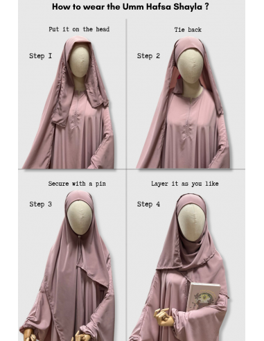 PAE Mädchen-Hijab von Umm Hafsa – Puderrosa-Hijab / Khimar Kind-Maktaba-Ahloulhadith