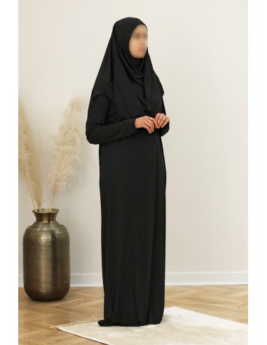 Vestido de oración con hiyab integrado, atuendo de oración SAFWA – Negro-Abaya & vestido-Maktaba-Ahloulhadith