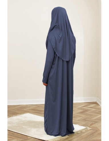 Abito da preghiera con hijab integrato, completo da preghiera SAFWA – Blu-Abaya & vestito-Maktaba-Ahloulhadith