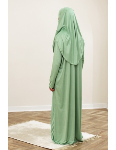 Abito da preghiera con hijab integrato, completo da preghiera SAFWA – Verde acqua-Abaya & vestito-Maktaba-Ahloulhadith
