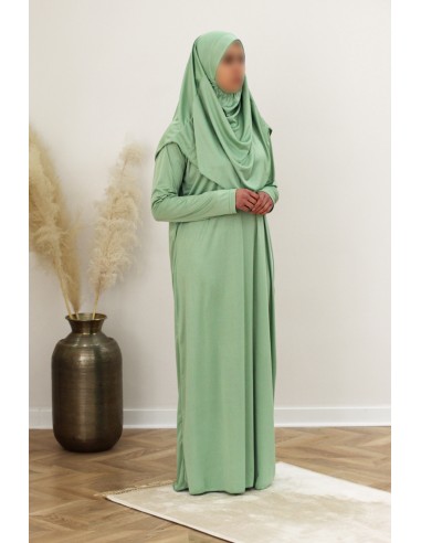 Vestido de oração com hijab integrado, traje de oração SAFWA – Verde água-Abaya & Vestido-Maktaba-Ahloulhadith