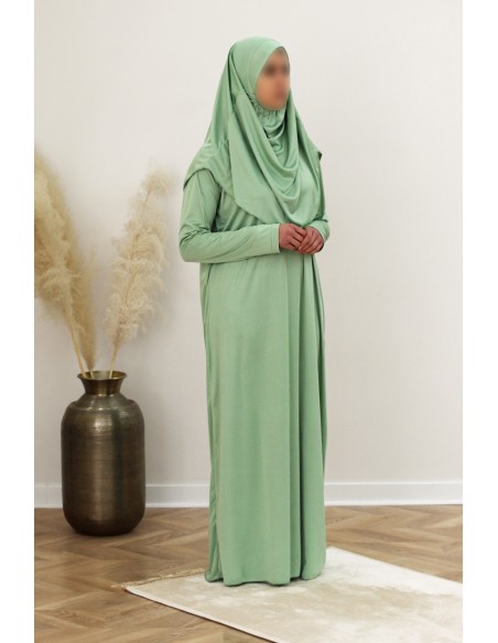 Gebedsjurk met geïntegreerde hijab, SAFWA gebedskleding – Watergroen