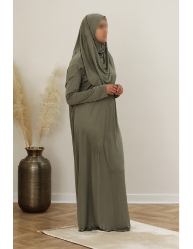 Gebetskleid mit integriertem Hijab, SAFWA Gebetskleidung – Olivgrau-Abaya & Kleid-Maktaba-Ahloulhadith
