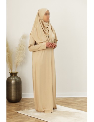 Gebetskleid mit integriertem Hijab, SAFWA-Gebetsoutfit – Beige-Abaya & Kleid-Maktaba-Ahloulhadith