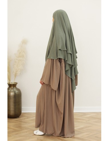 Khimar Jazz met 2 sluiers SAFWA – Olijfgroen/grijs-Hijab & Khimar-Maktaba-Ahloulhadith