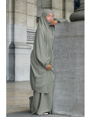 Jilbab clásico de 2 piezas “falda” Umm Hafsa – Gris oliva-Jilbab Umm Hafsa-Maktaba-Ahloulhadith