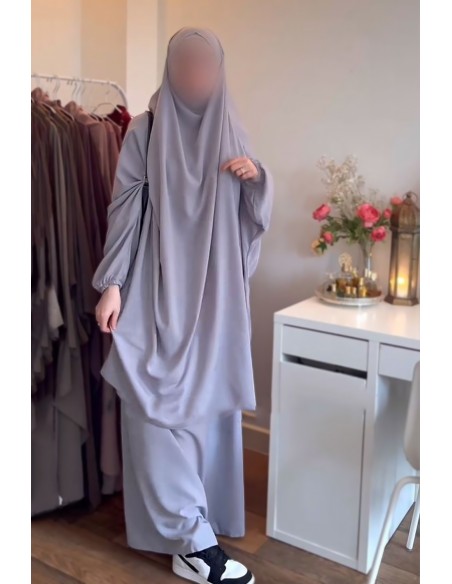 Jilbab 2 Stück Klassisch "Rock" Umm Hafsa - Blau Grau