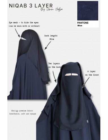 Niqab/Sitar 3 veli Umm Hafsa 95cm - Blu-Niqab Umm Hafsa-Maktaba-Ahloulhadith